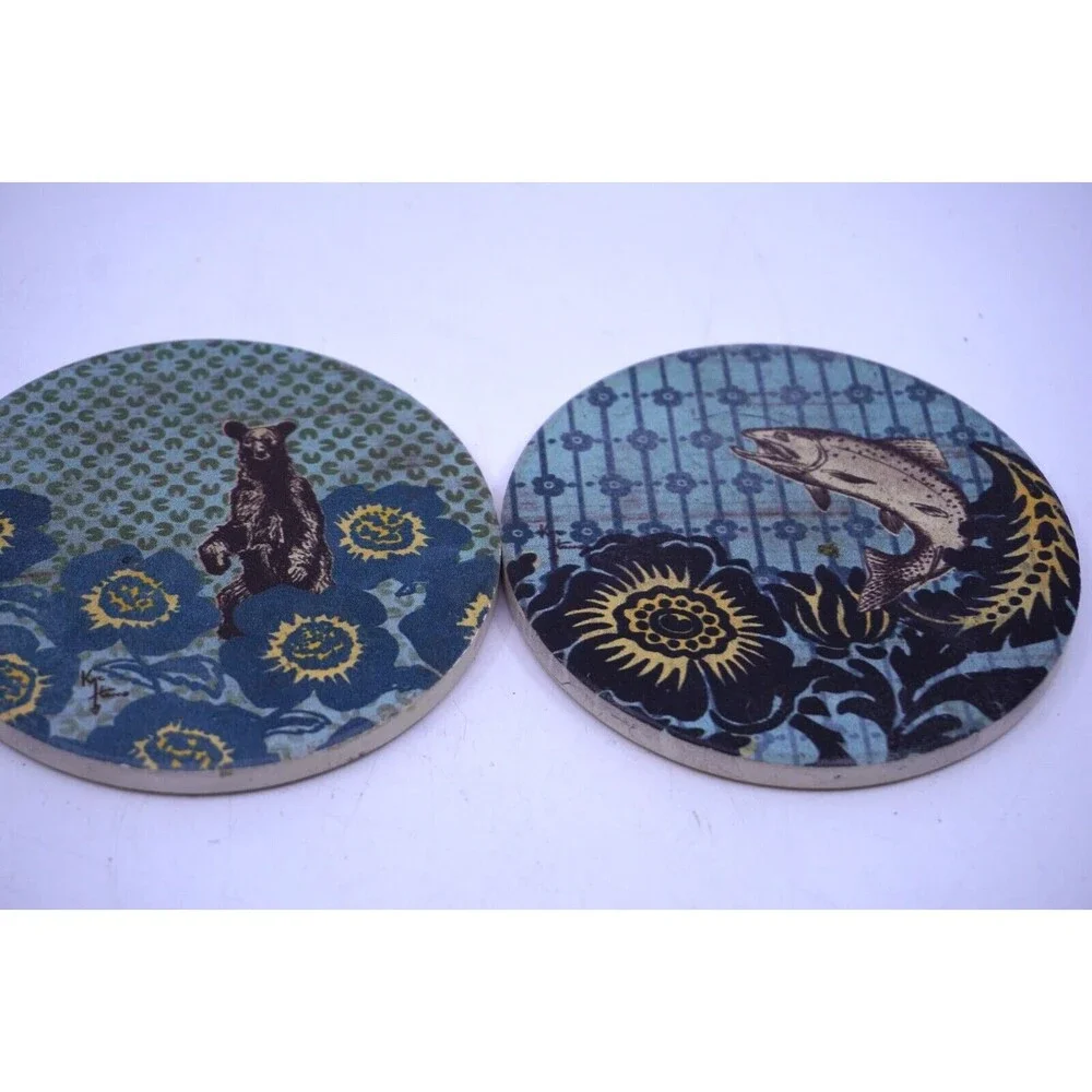 3 Stone And Cork Coaster Set Funny Animals Country Homey Ultimate Hostess